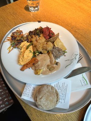 Buffet and bread roll  at Tibits - Falkenstrasse in Zurich
