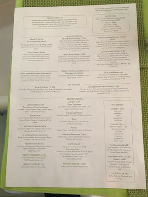 Vegan choices in the menu (second page) at The Health Garden in Brentwood