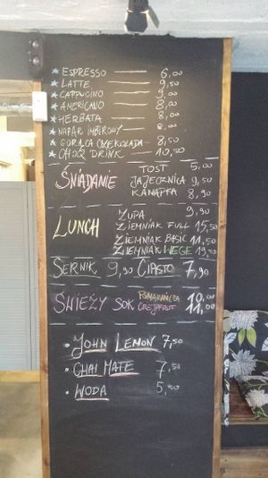 Low ranges of prices for breakfast, lunch and dinner in Polish currency (PLN). 
 at Brunet Kafe in Warsaw