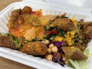 The “traditional“ with hot sauce. Amazing! at Merkamo Ethiopian in East London