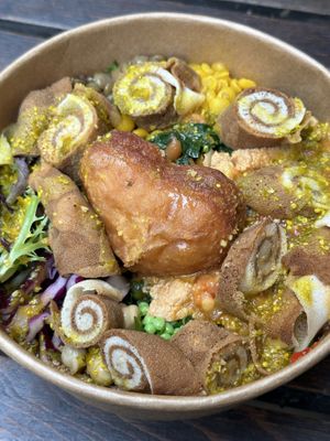 Traditional with a coconut dumpling  at Merkamo Ethiopian in East London