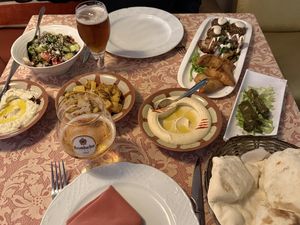 All the food included in the mezze apart from the vegan shawarma that was served later  at Restaurante Beirut in Gran Canaria