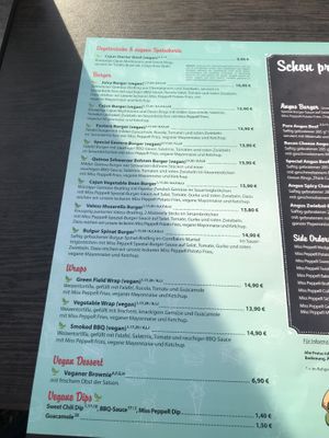 Section on menu with vegan options  at Miss PeppeR in Barsbuettel