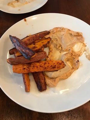 Sweet potatoes with cashew mayo and spicy hummus sauce  at Lila in Sarasota