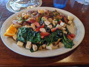 Greek tofu scramble at Cowboys Corner Cafe in Watsonville