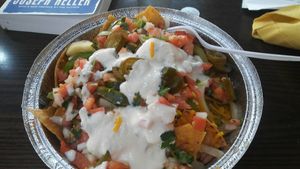 Vegan nachos at Bushwick Pita Palace in Brooklyn