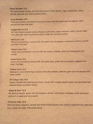 Back of vegan menu at Khom Fai in Macomb Township