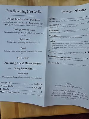 New (omni) menu at Orphan Breakfast House in Sacramento