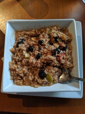 Oatmeal with cinnamon, raisins, berries, apple, almonds, brown sugar, without honey at Orphan Breakfast House in Sacramento