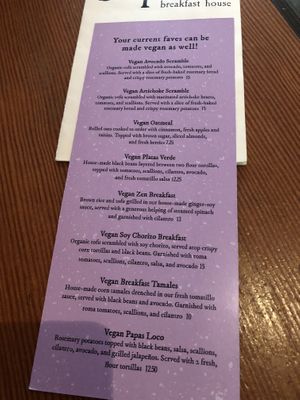 Oct, 2019 menu options at Orphan Breakfast House in Sacramento