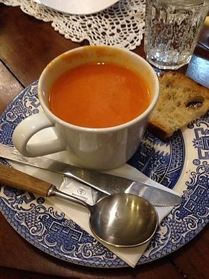 Vegan tomato soup  at Mrs F's Fine Food Emporium in Keswick
