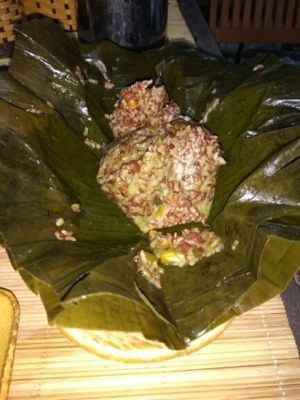 Brown rice with beans, wrapped in banana leaf at Thuc Duong Bao An - Bao An Macrobiotic in Da Nang
