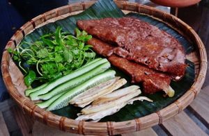 whole grain Vietnamese pancake plate at Thuc Duong Bao An - Bao An Macrobiotic in Da Nang