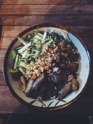 Noodles with springrolls at Thuc Duong Bao An - Bao An Macrobiotic in Da Nang