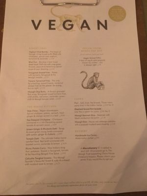 Vegan menu at Mowgli - Water St in Liverpool