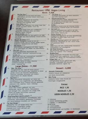 Menu at 1990 Vegan Living in Berlin