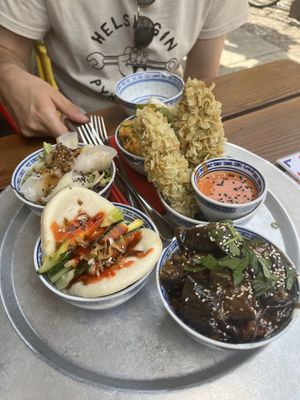 the aubergine dish in the front is a must  at 1990 Vegan Living in Berlin