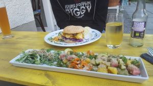 gnocchi and burger  at 1990 Vegan Living in Berlin