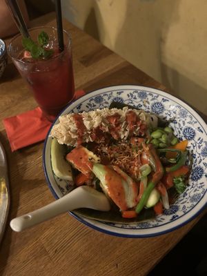 One of the biggest bowls with udon noodles  at 1990 Vegan Living in Berlin