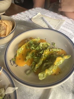 Shaolin pockets with mango sauce   at 1990 Vegan Living in Berlin
