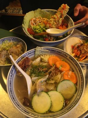 Won ton soup and the yin yang bowl :)  at 1990 Vegan Living in Berlin