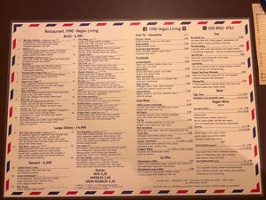 menu at 1990 Vegan Living in Berlin