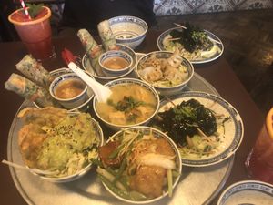 Meal for two. Each dish costs €3.50. Enough food and then done.  at 1990 Vegan Living in Berlin