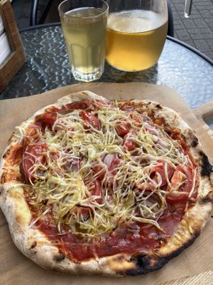 Pizza with vegan ham  at Casa La Familia in Vilnius