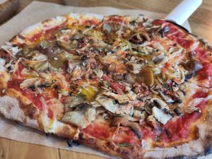 mushroom pizza at Casa La Familia in Vilnius