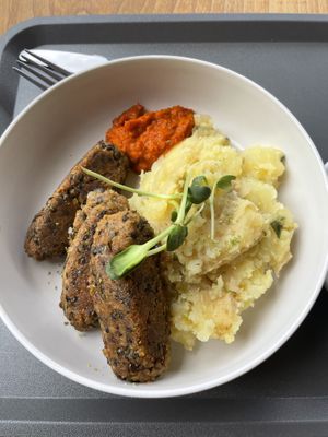 Lunch “meatoaf” with potato + aivar  at VE.DOM.E Vegan Bistro in Kosice