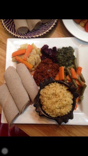 Veggie platter at Ethiopia Vegan Restaurant in Toronto