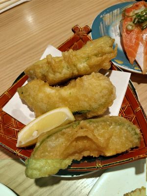 avocado tempura at Katsu Midori in Tokyo