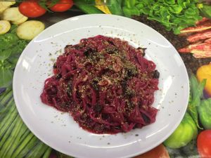 Gluten-free Pink Tagliatelle (large portion) at Vegan Yes - Nag's Head Market in North London