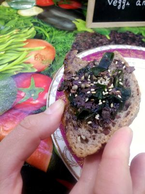 Seaweed and chocolate bruschetta at Vegan Yes - Nag's Head Market in North London