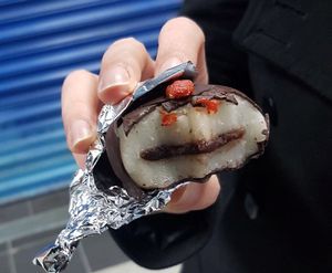 Dark chocolate mochi  at Vegan Yes - Nag's Head Market in North London