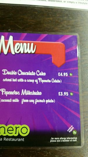 Dessert menu at Pepe Nero Italian - The Full Moon in Bristol