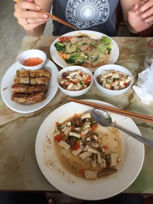 3 different Vegan dishes. Very good, very cheap at Yummy Restaurant in Cat Ba