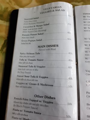 Some parts of the menu at Yummy Restaurant in Cat Ba