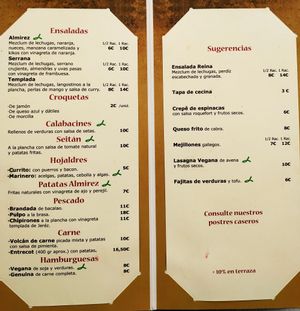 Vegan options in green 💚 at El Almirez in Aranjuez
