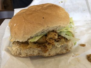 Vegan burger with soy meat  at Tom & Mäx in Bad Aibling