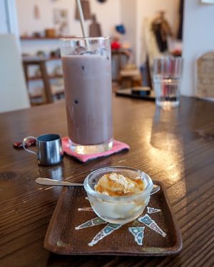 Set dessert (tofu pudding) and iced cocoa at Imacoco in Okinawa