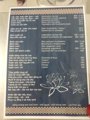 Menu at Dieu Hoa in Da Nang
