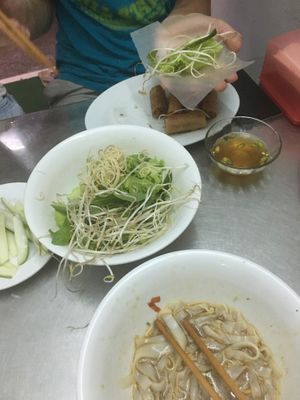 Making your own summer rolls out of spring rolls  at Dieu Hoa in Da Nang