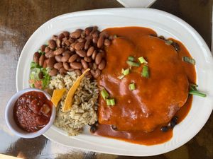 Black bean and spinach enchiladas  at Camp Robber in Montrose