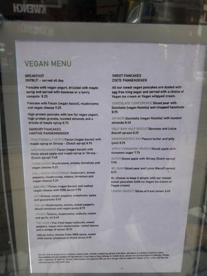 Vegan menu at Double Dutch Pancake House in York