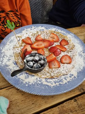 Strawberry and blueberry pancake (kids menu) at Double Dutch Pancake House in York