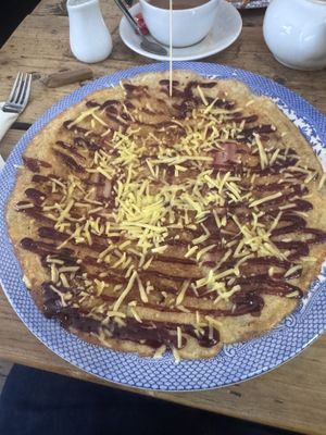 BBQ pancake with vegan bacon and chicken   at Double Dutch Pancake House in York