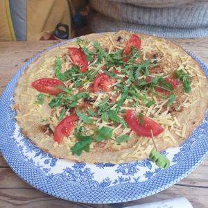 Mushrooms, onions and tomato pancake at Double Dutch Pancake House in York