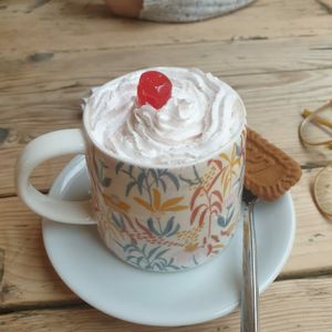 Cherry bakewell hot chocolate at Double Dutch Pancake House in York