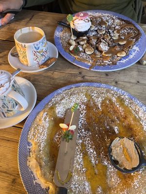 Peanut butter & butterscotch sauce pancake  at Double Dutch Pancake House in York